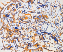 Sue Williams  Orange & Blue on White with Big Skirt & Butt, 1997